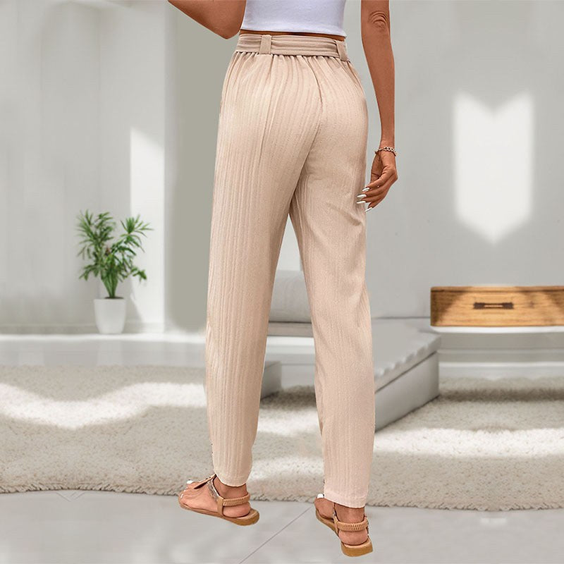 Caridad | Women's Waist Belt Belted Elegant Casual Pants – Dress Pants in Apricot