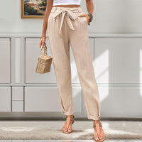 Caridad | Women's Waist Belt Belted Elegant Casual Pants – Dress Pants in Apricot