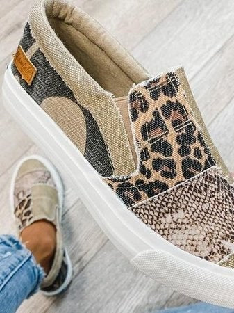Carina | Women's Slip-On Patterned Upper Loafers in Khaki