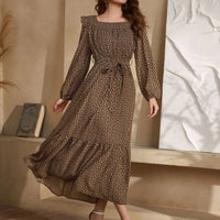 Carinthia | Women's Waist Belt Belted Boho Maxi Dress in Dark Brown