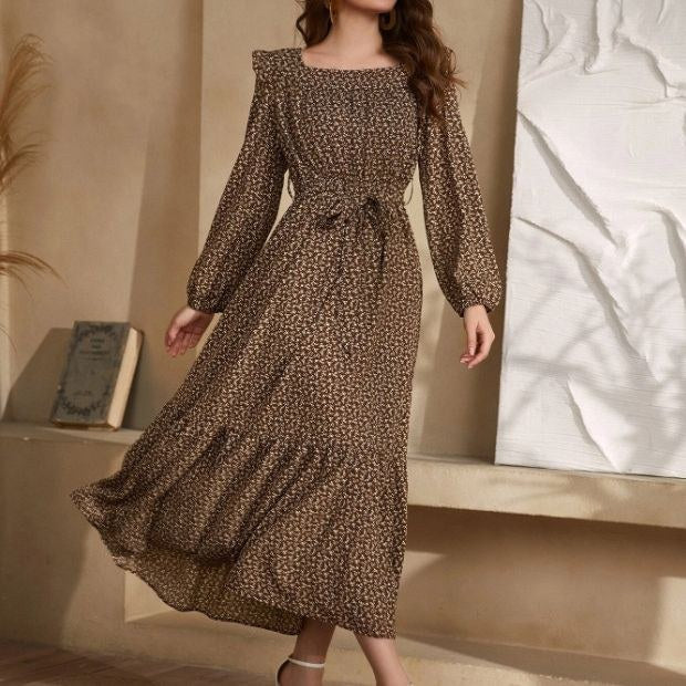 Carinthia | Women's Waist Belt Belted Boho Maxi Dress in Dark Brown