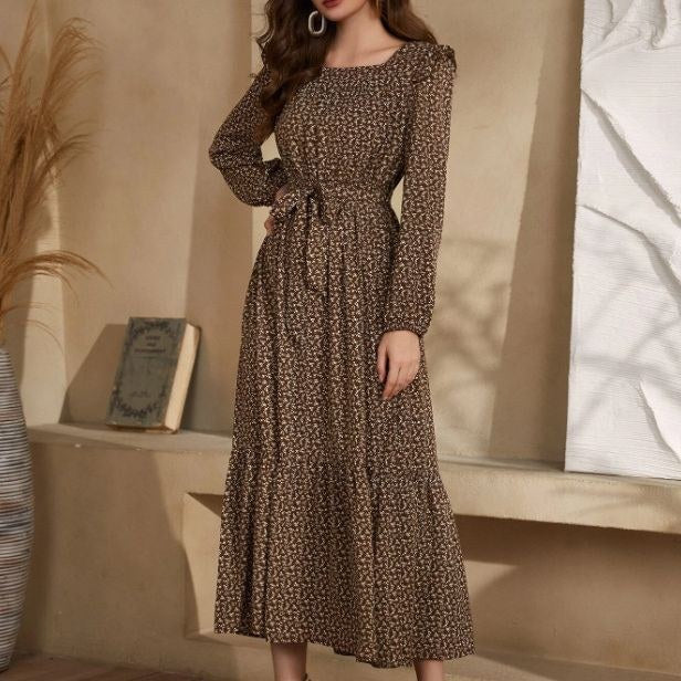 Carinthia | Women's Waist Belt Belted Boho Maxi Dress in Dark Brown