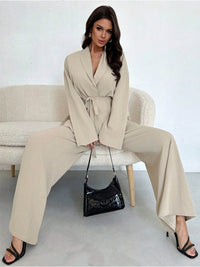 Carlotta | Women's Tie Belt Belted Soft Elegant Jumpsuit in Apricot