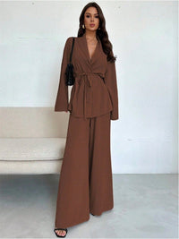 Carlotta | Women's Tie Belt Belted Soft Elegant Jumpsuit in Dark Brown