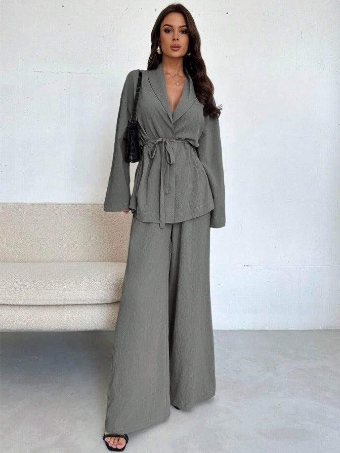 Carlotta | Women's Tie Belt Belted Soft Elegant Jumpsuit in Gray