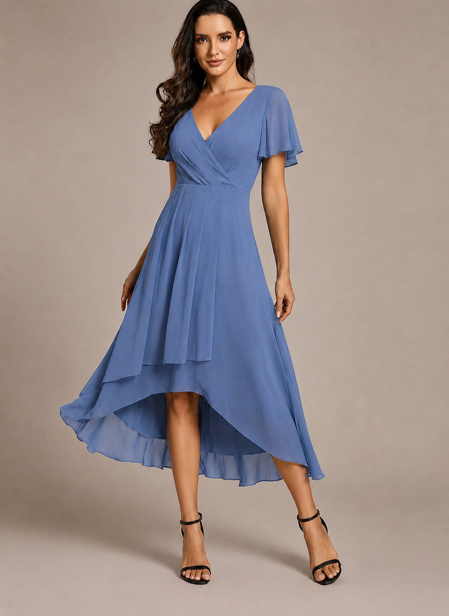 Carmel | Women's Asymmetric Elegant Wrap Dress in Blue