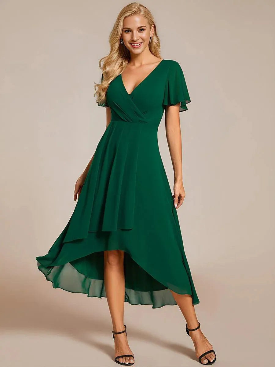 Carmel | Women's Asymmetric Elegant Wrap Dress in Dark Green