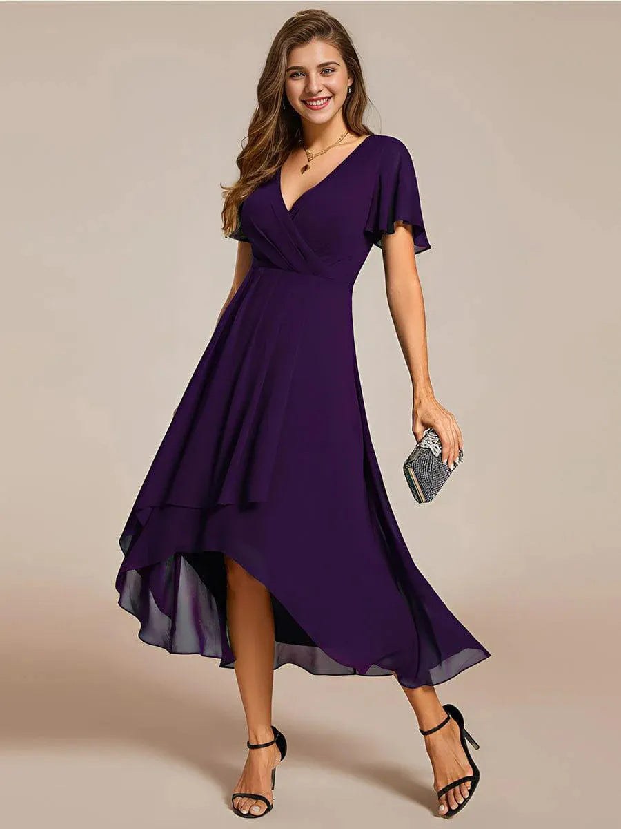 Carmel | Women's Asymmetric Elegant Wrap Dress in Dark Purple