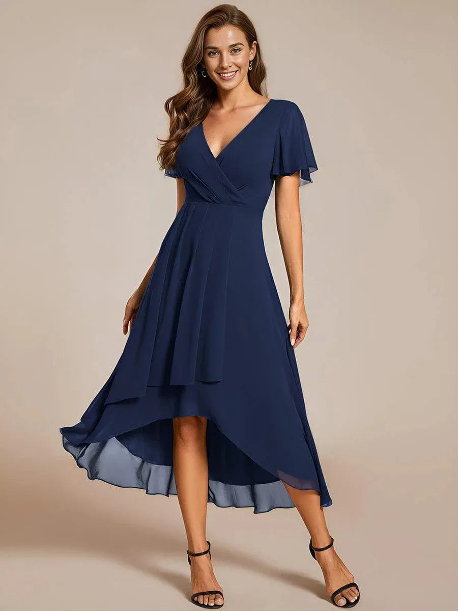 Carmel | Women's Asymmetric Elegant Wrap Dress in Deep Blue