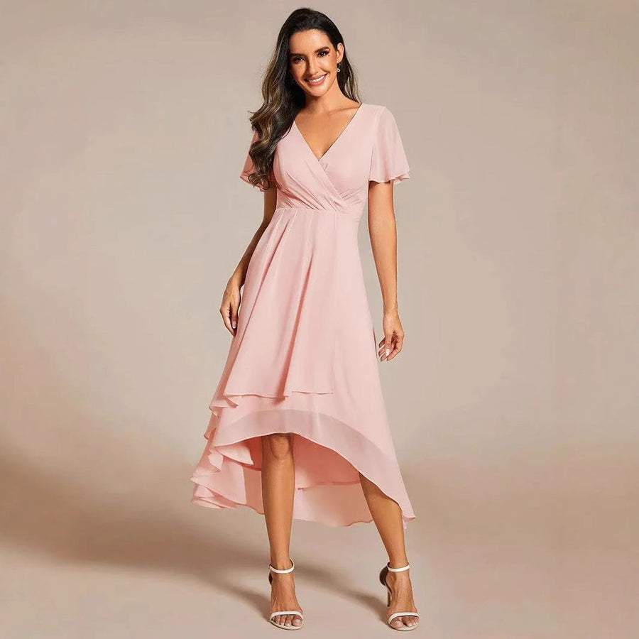Carmel | Women's Asymmetric Elegant Wrap Dress in Light Pink