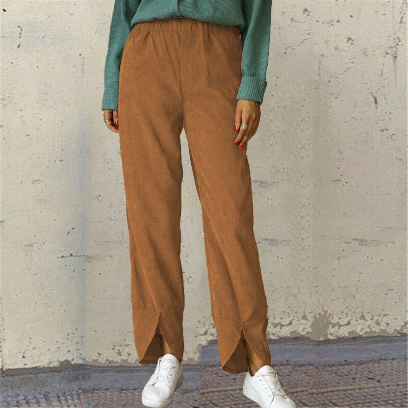 Carmelina | Women's Elastic Waist Casual Pants – Dress Pants in Brown