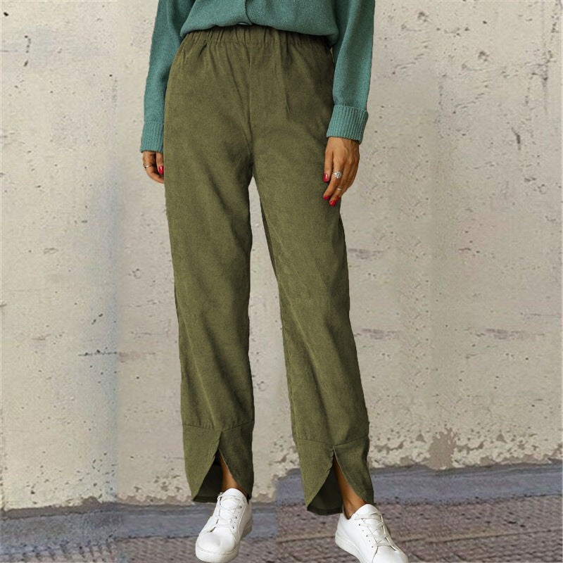 Carmelina | Women's Elastic Waist Casual Pants – Dress Pants in Olive Green