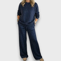 Carmine | Women's Adjustable Drawstring Pants Detail Two-Piece Lounge Set in Blue