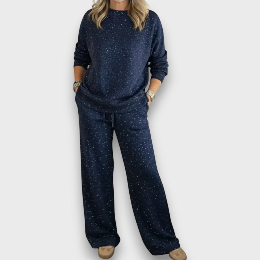Carmine | Women's Adjustable Drawstring Pants Detail Two-Piece Lounge Set in Blue