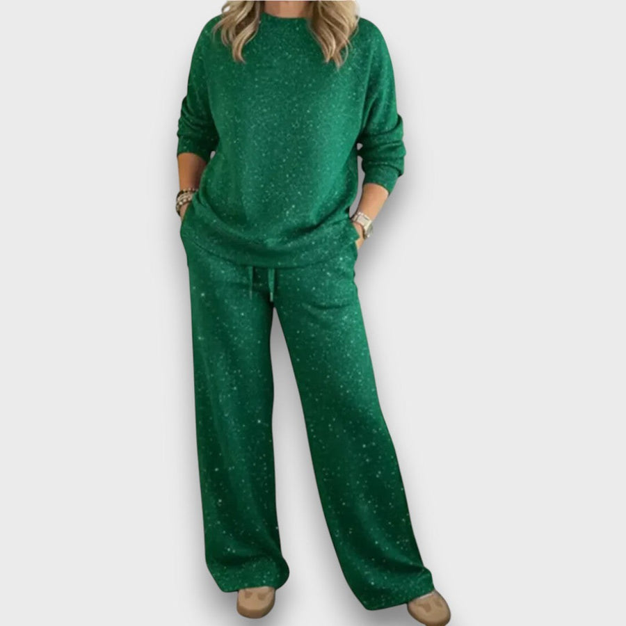 Carmine | Women's Adjustable Drawstring Pants Detail Two-Piece Lounge Set in Green