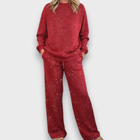 Carmine | Women's Adjustable Drawstring Pants Detail Two-Piece Lounge Set in Red