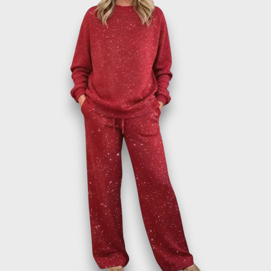 Carmine | Women's Adjustable Drawstring Pants Detail Two-Piece Lounge Set in Red