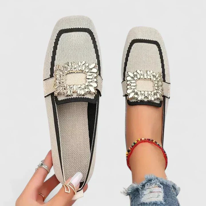 Carol | Women's Square Toe Decorative Strap Loafers in Beige