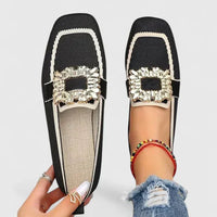 Carol | Women's Square Toe Decorative Strap Loafers in Black