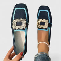Carol | Women's Square Toe Decorative Strap Loafers in Blue