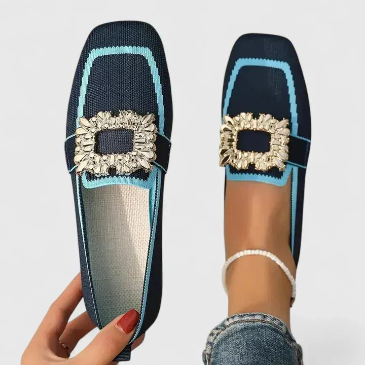 Carol | Women's Square Toe Decorative Strap Loafers in Blue