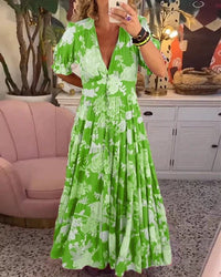 Carola | Women's Smocked Waist Maxi Floral Print Dress in Green