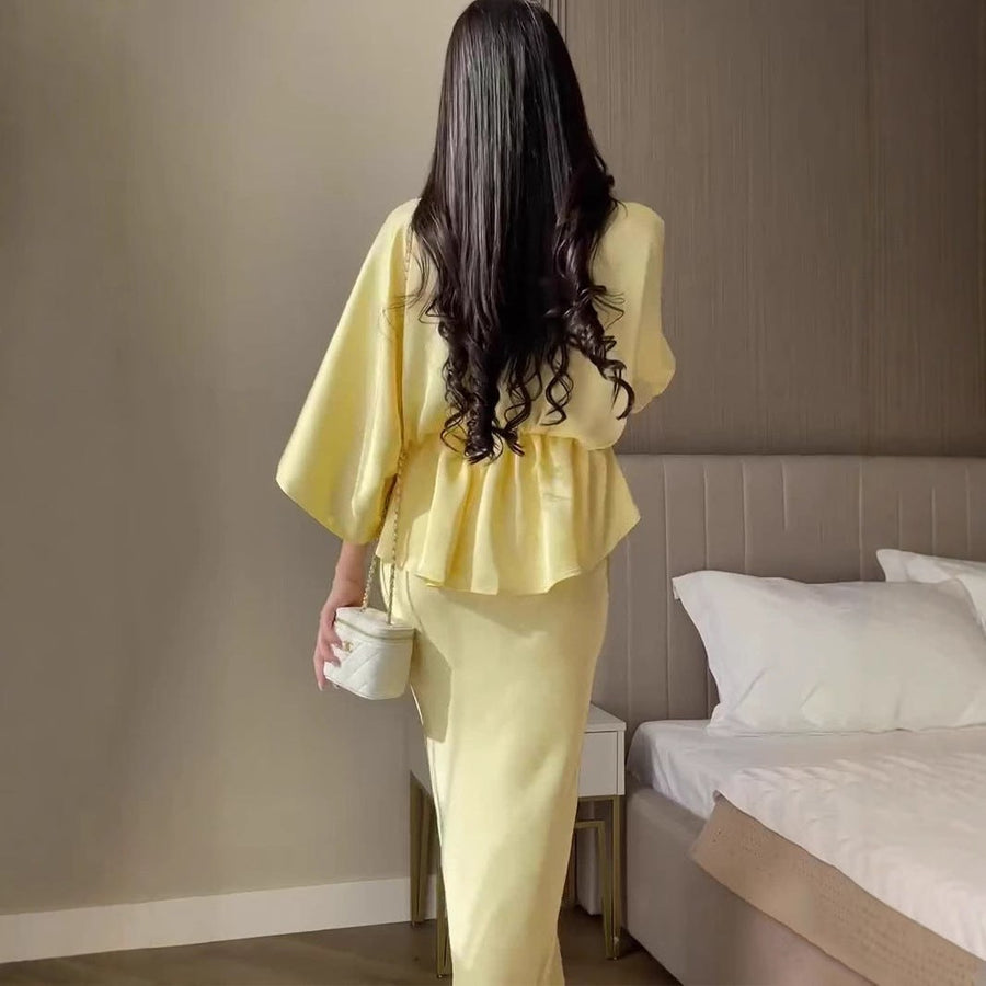Caroline | Women's Flowing Elegant Wrap Dress in Yellow