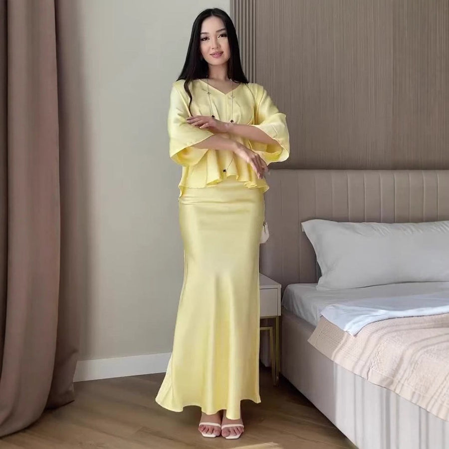 Caroline | Women's Flowing Elegant Wrap Dress in Yellow