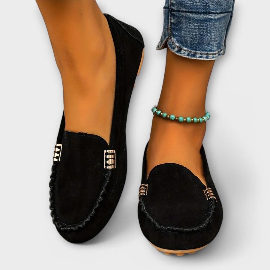 Caroline | Women's Stitched Front Detail Loafers in Black