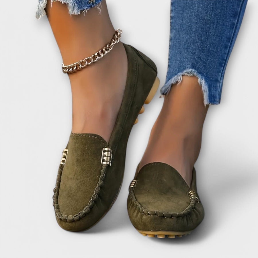 Caroline | Women's Stitched Front Detail Loafers in Green