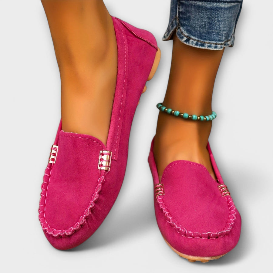 Caroline | Women's Stitched Front Detail Loafers in Pink