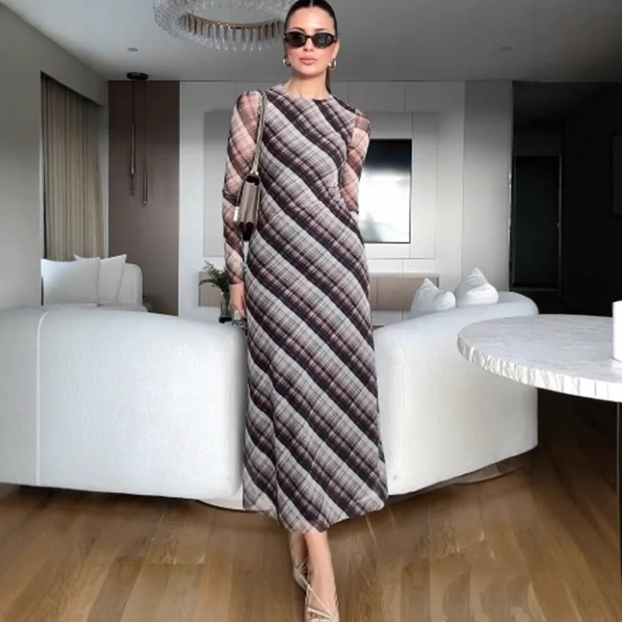 Cassandra | Women's Plaid Elegant Modern Maxi Dress in As Shown