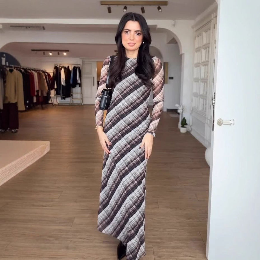 Cassandra | Women's Plaid Elegant Modern Maxi Dress in As Shown