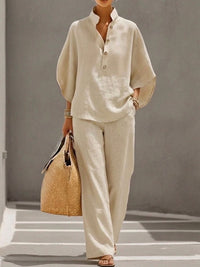 Cassandra | Women's Beach Co-Ord Two-Piece Set in Beige
