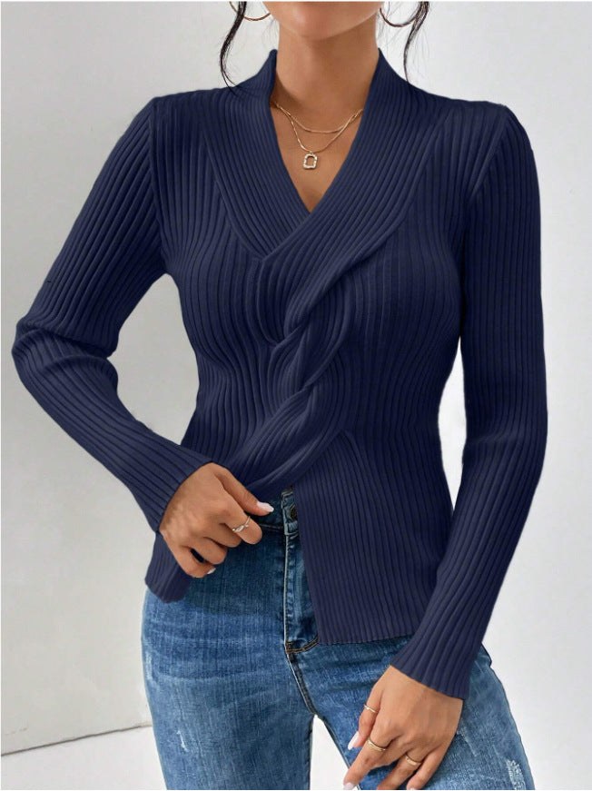 Cassia | Women's Knit Elegant Blazer in Dark Blue