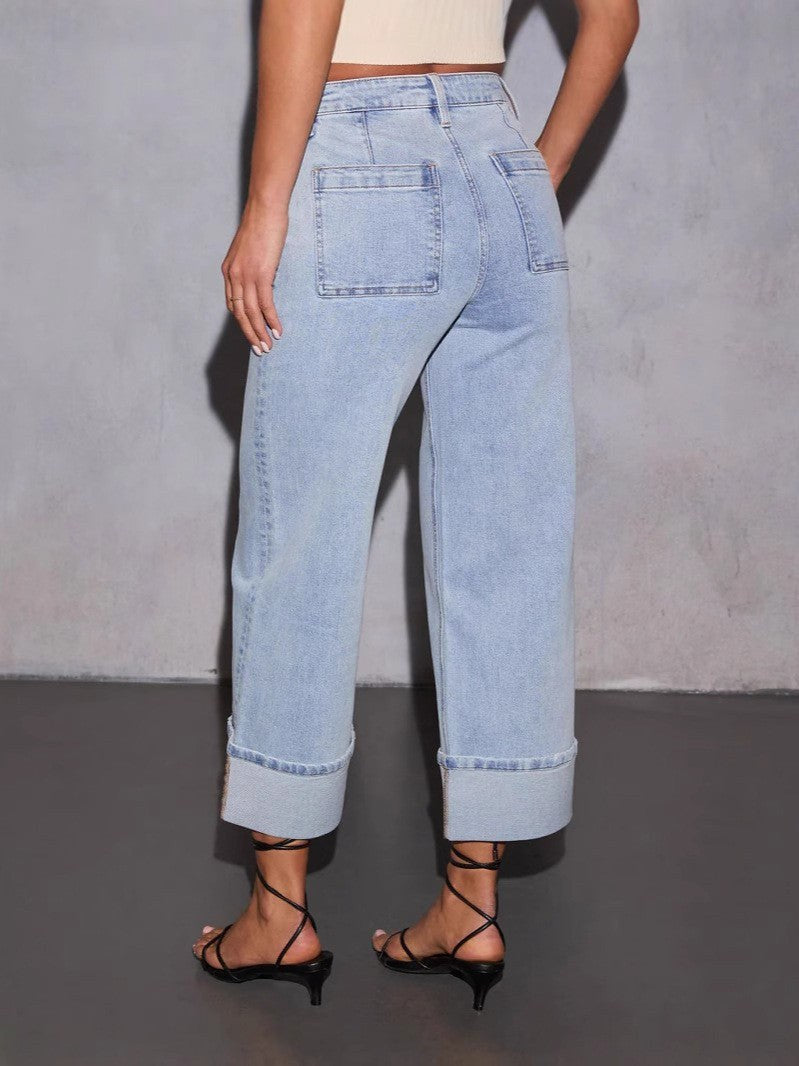 Cassia | Women's Pockets Casual Jeans in Light Blue