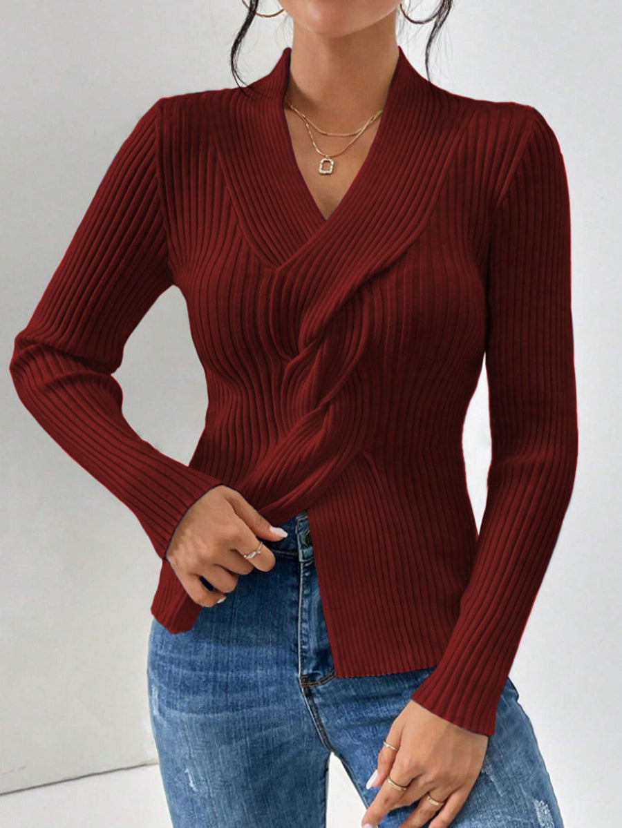 Cassia | Women's Knit Elegant Blazer in Wine Red