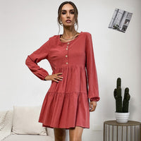 Cassilda | Women's Button Detail Voluminous Dress – Casual Dress in Mahogany
