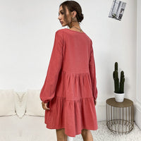 Cassilda | Women's Button Detail Voluminous Dress – Casual Dress in Mahogany