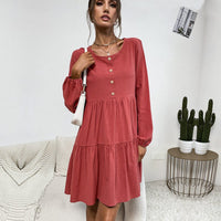 Cassilda | Women's Button Detail Voluminous Dress – Casual Dress in Mahogany