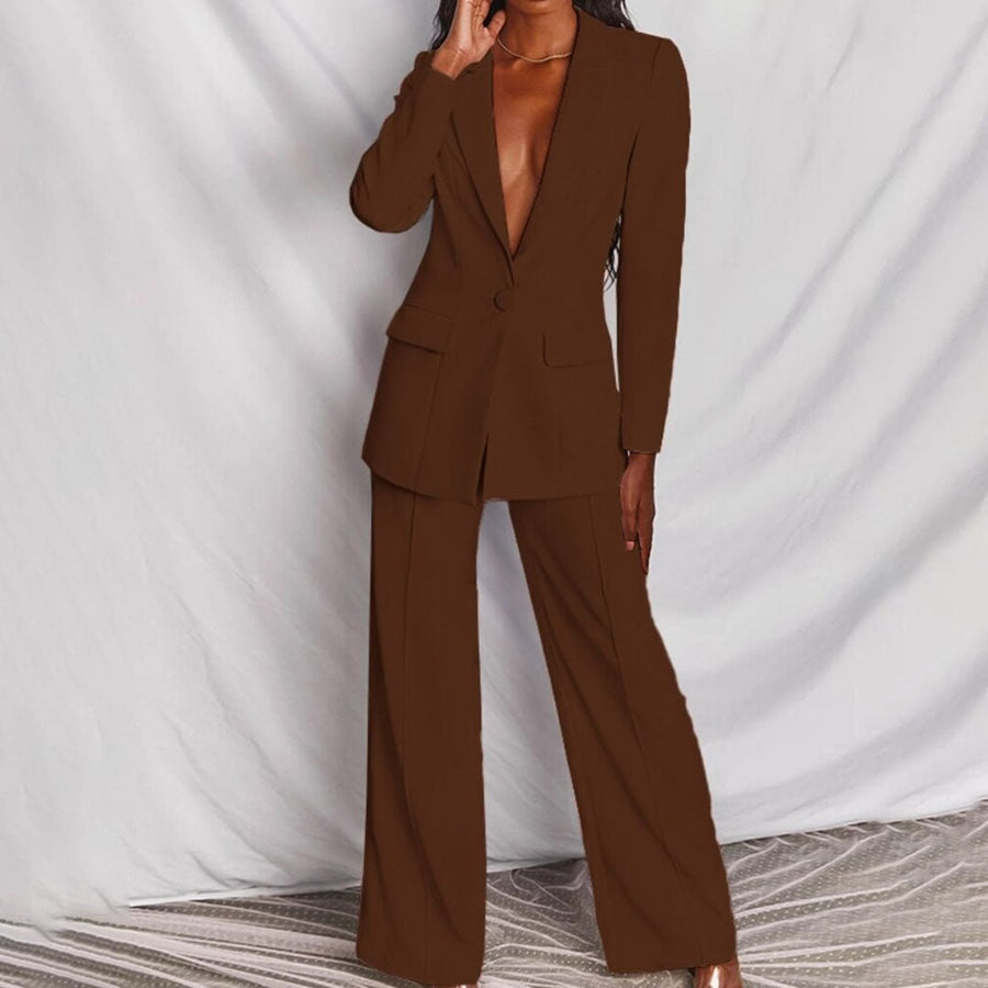 Castalia | Women's Blazer and Trousers Two-Piece Set in Brown