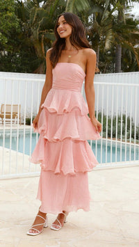 Catalina | Women's Ruffle Detail Voluminous Elegant Maxi Dress in Yellow