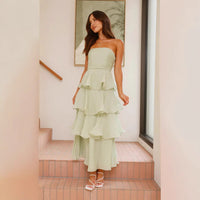 Catalina | Women's Ruffle Detail Voluminous Elegant Maxi Dress in Yellow