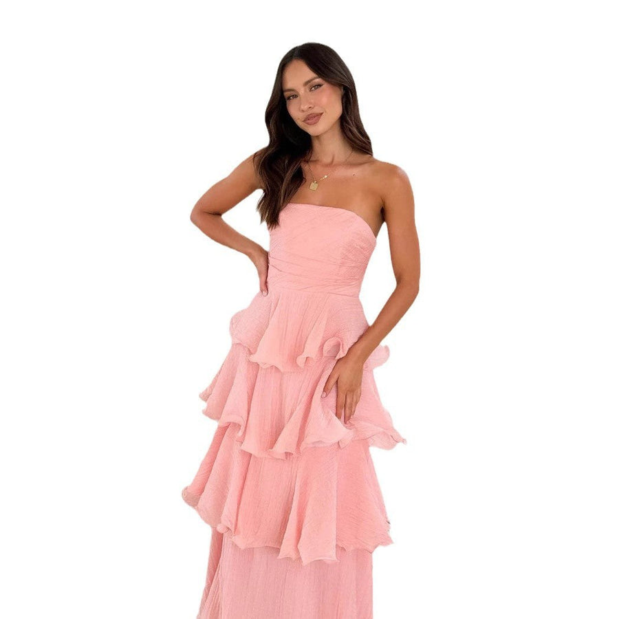 Catalina | Women's Ruffle Detail Voluminous Elegant Maxi Dress in Yellow