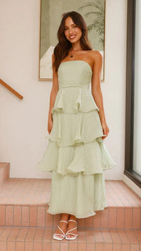 Catalina | Women's Ruffle Detail Voluminous Elegant Maxi Dress in Yellow