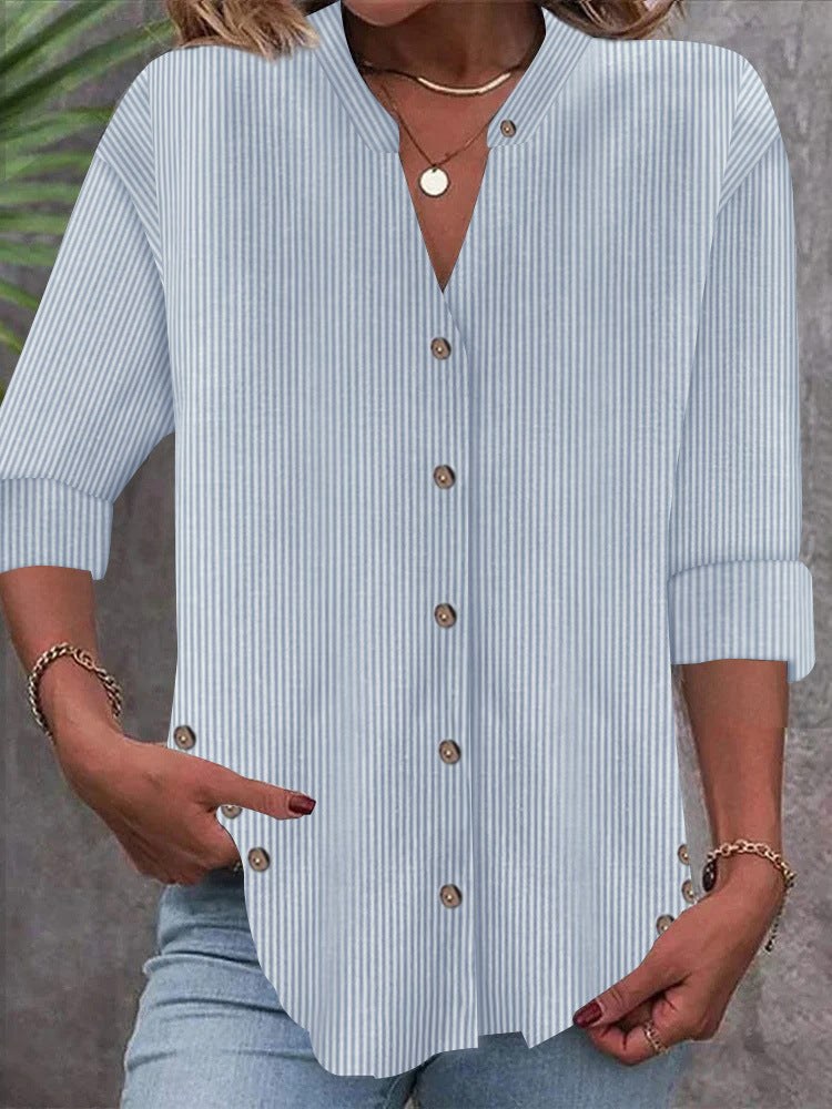 Cate | Women's Striped Elegant Blouse Top in Blue