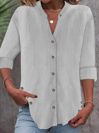 Cate | Women's Striped Elegant Blouse Top in Gray
