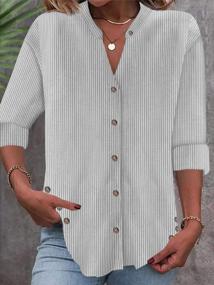 Cate | Women's Striped Elegant Blouse Top in Gray