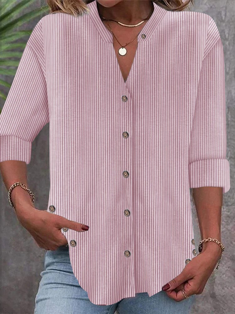 Cate | Women's Striped Elegant Blouse Top in Red