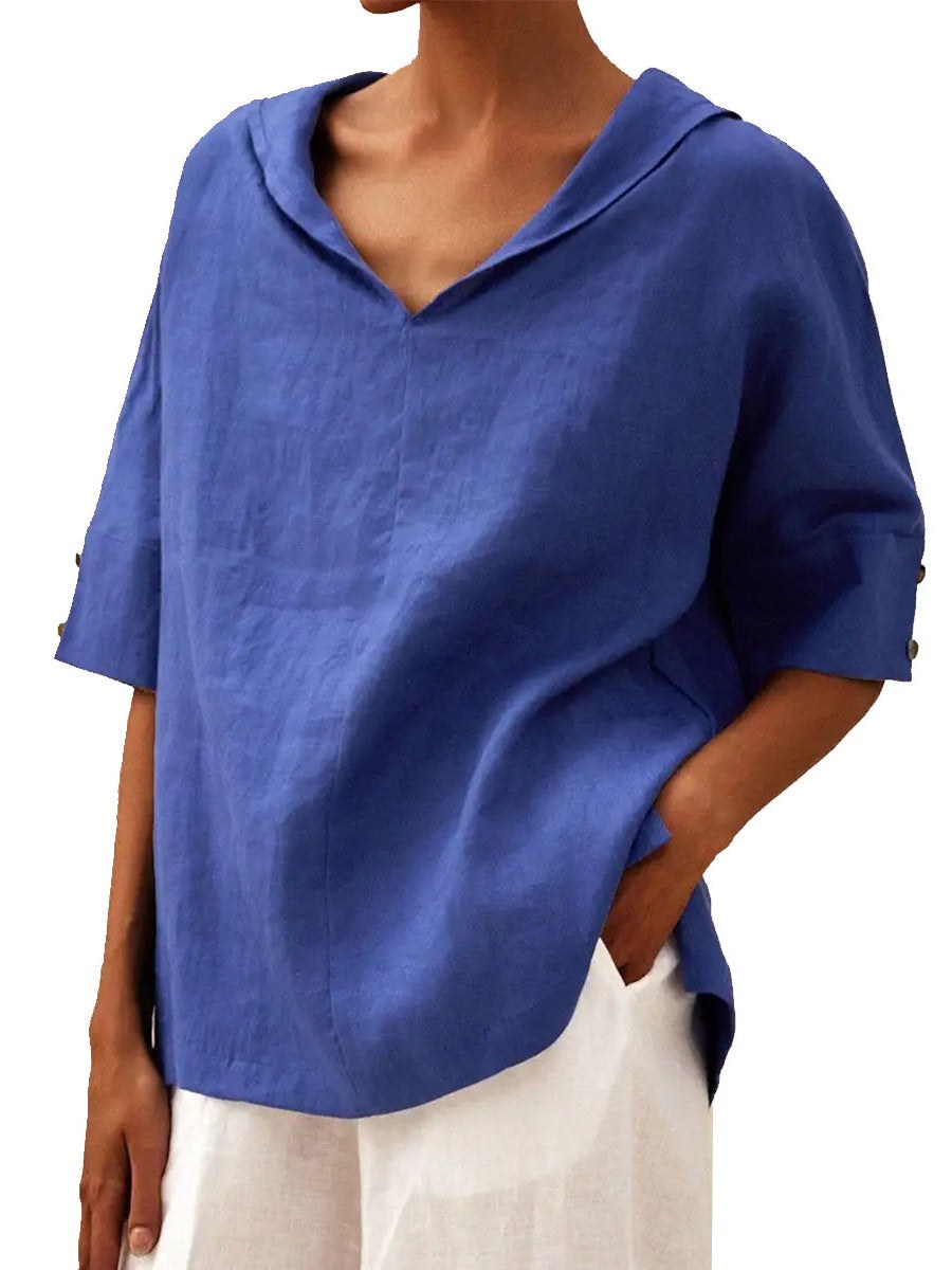 Cate | Women's Hooded Blouse in Blue